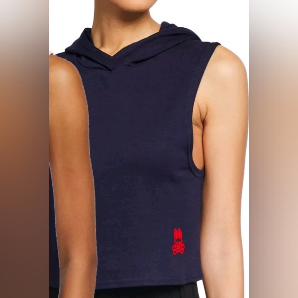 Sleeveless Navy Hoodie Top Psycho Bunny Women New With Tags Xs